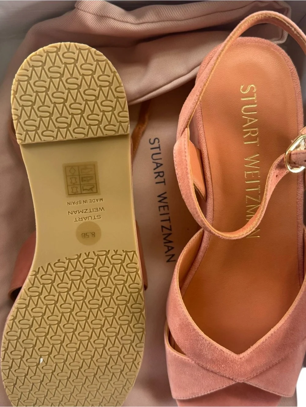 Stuart Weitzman Women's Platform Wedge Sandals Pink Suede Crisscross Size 9